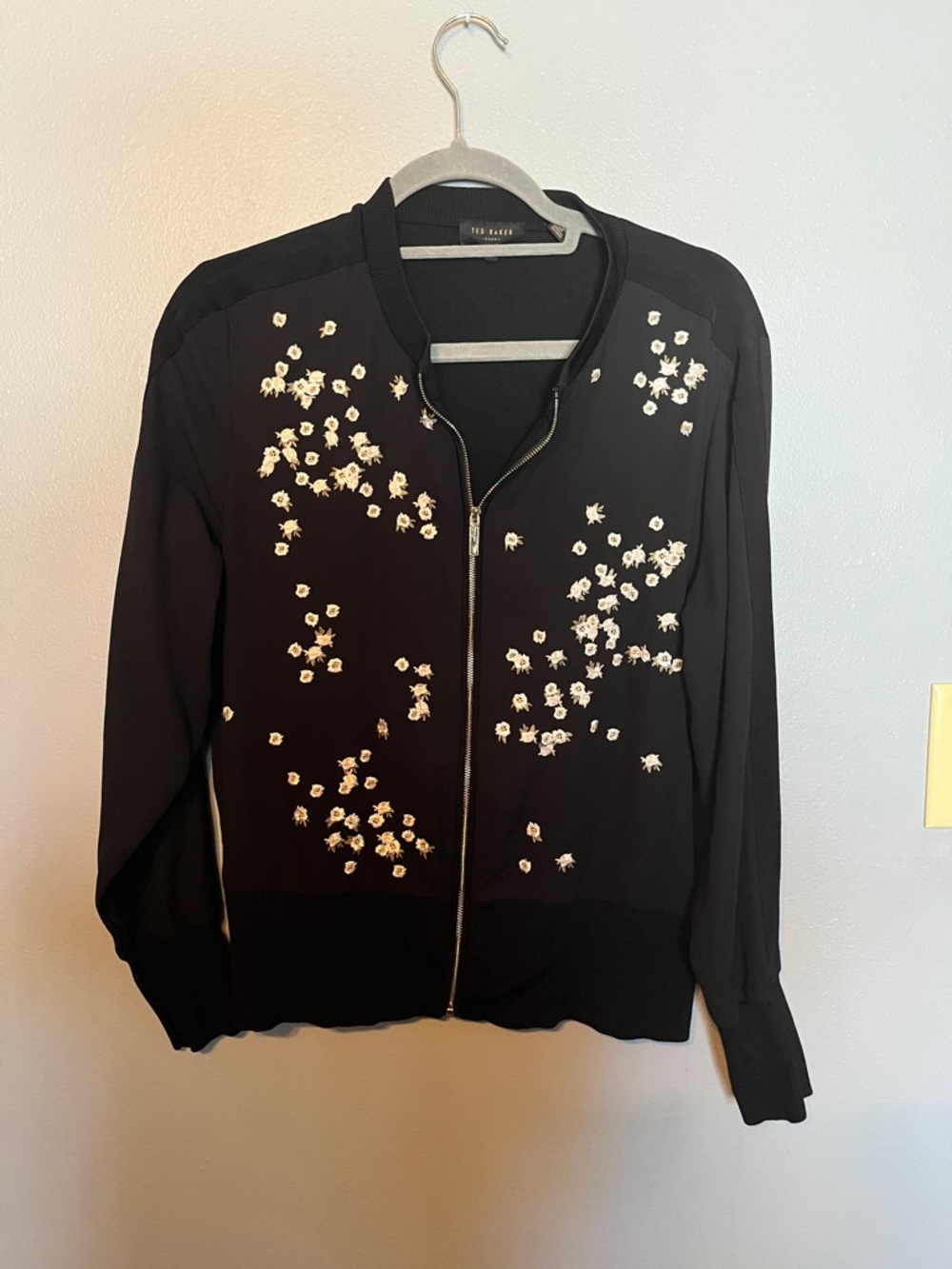 Ted Baker Black Lightweight Jacket with White Floral Appliqué
